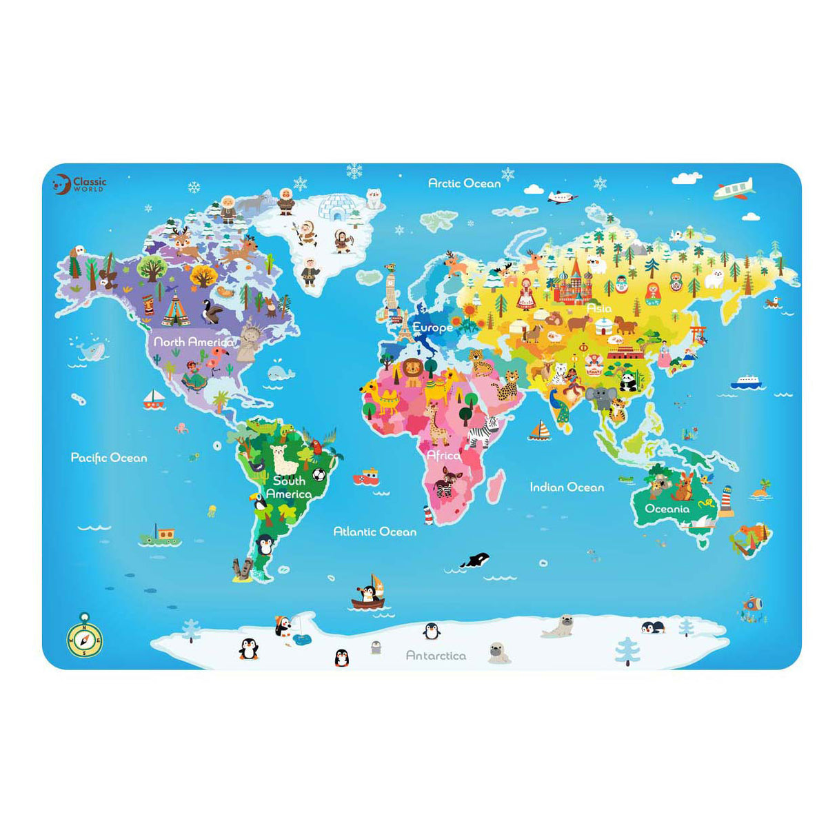 Classic World Wooden Jegin Puzzle Map mappa del mondo, 48 °.