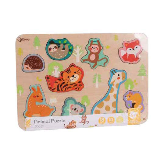 Classic World Wooden Insent Puzzle Animals Puzzle, 10st.