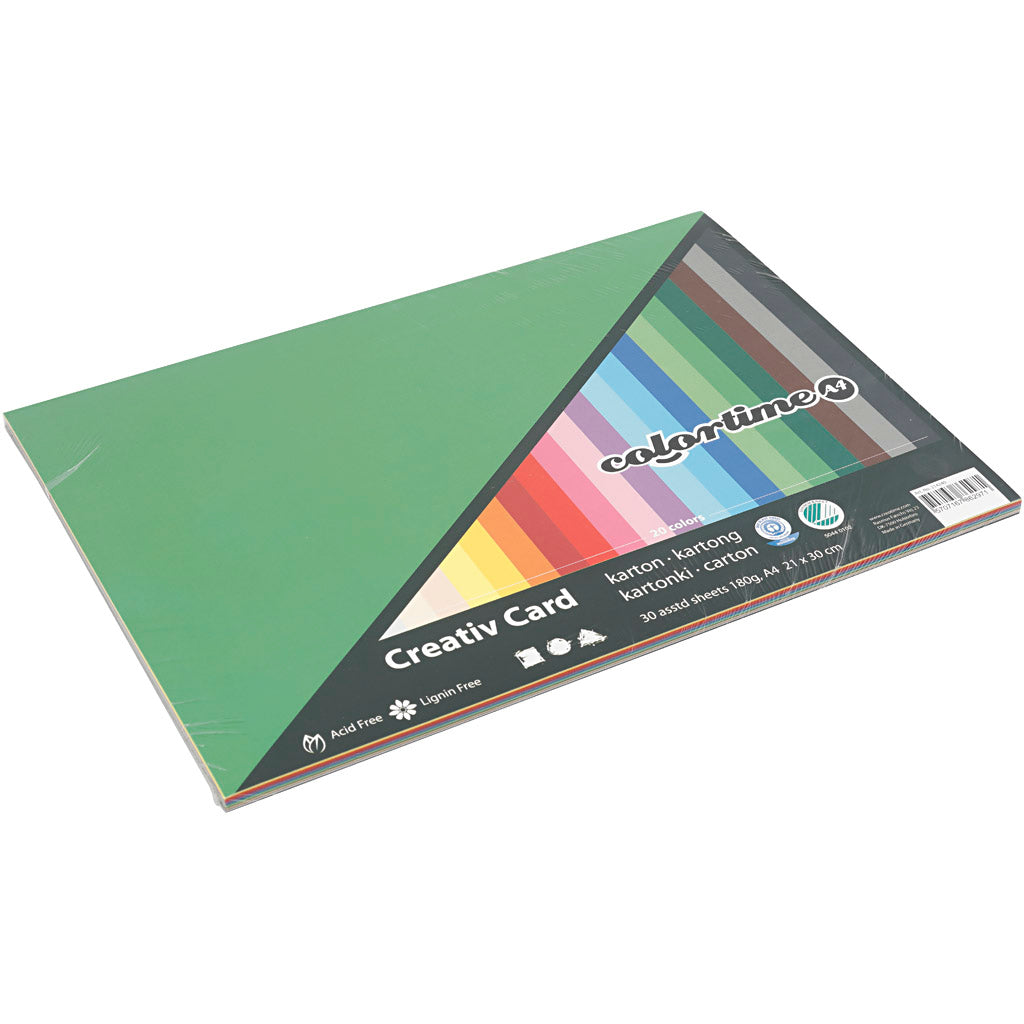 Creativ company colored cardboard, A4, sheet 210x297 mm, 180 gr, various colors, 30 div sheets 1 box
