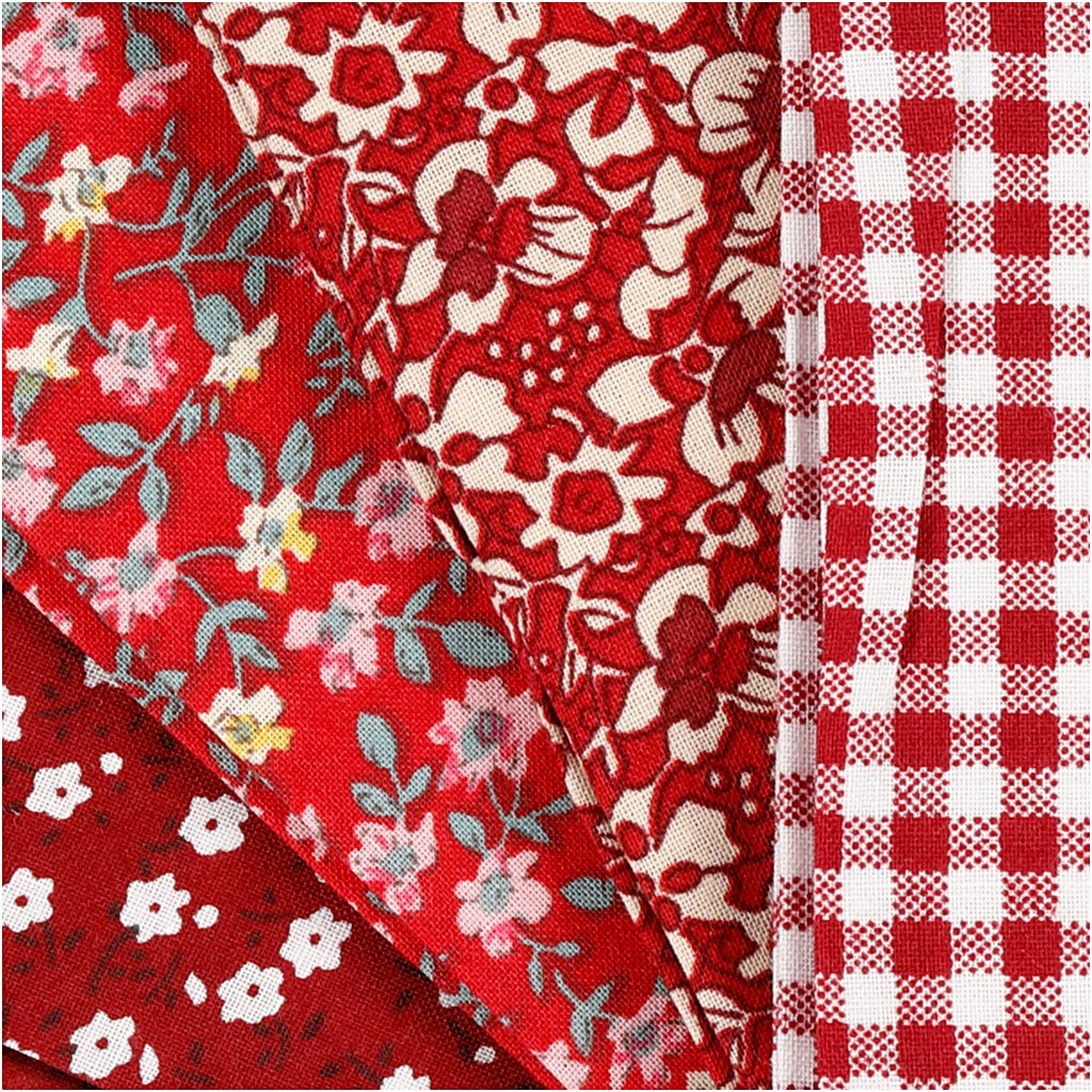 Patchwork fabric red 45x55cm, 4st.