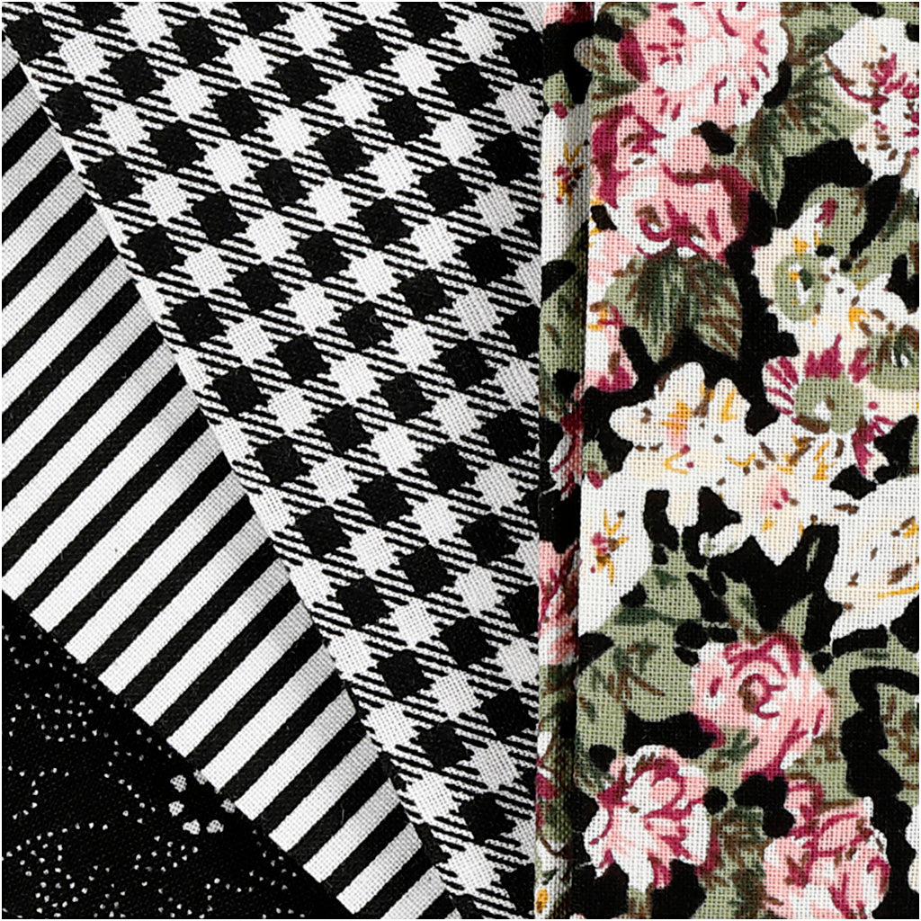 Patchwork fabric black 45x55cm, 4st.