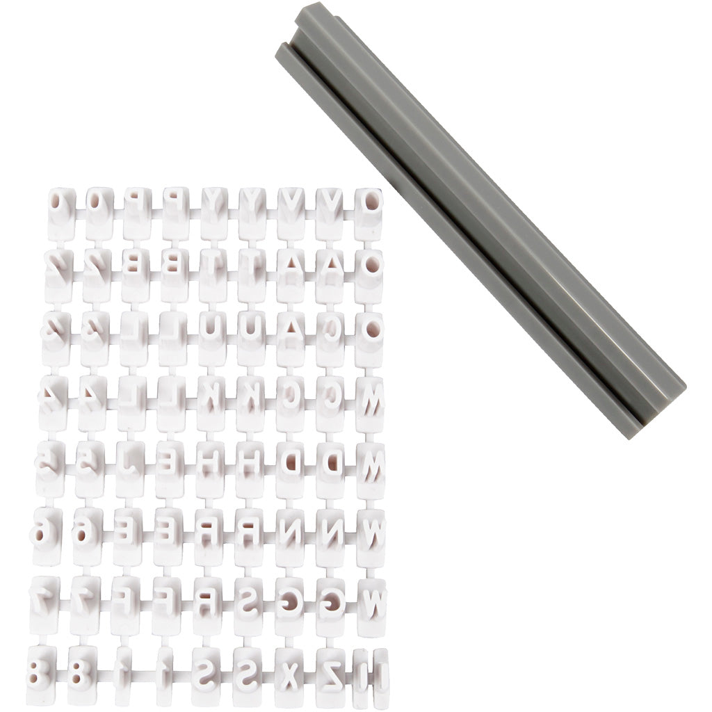 Creativ company rubber stamp set, letters, numbers, h: 6 mm, white, 1 set