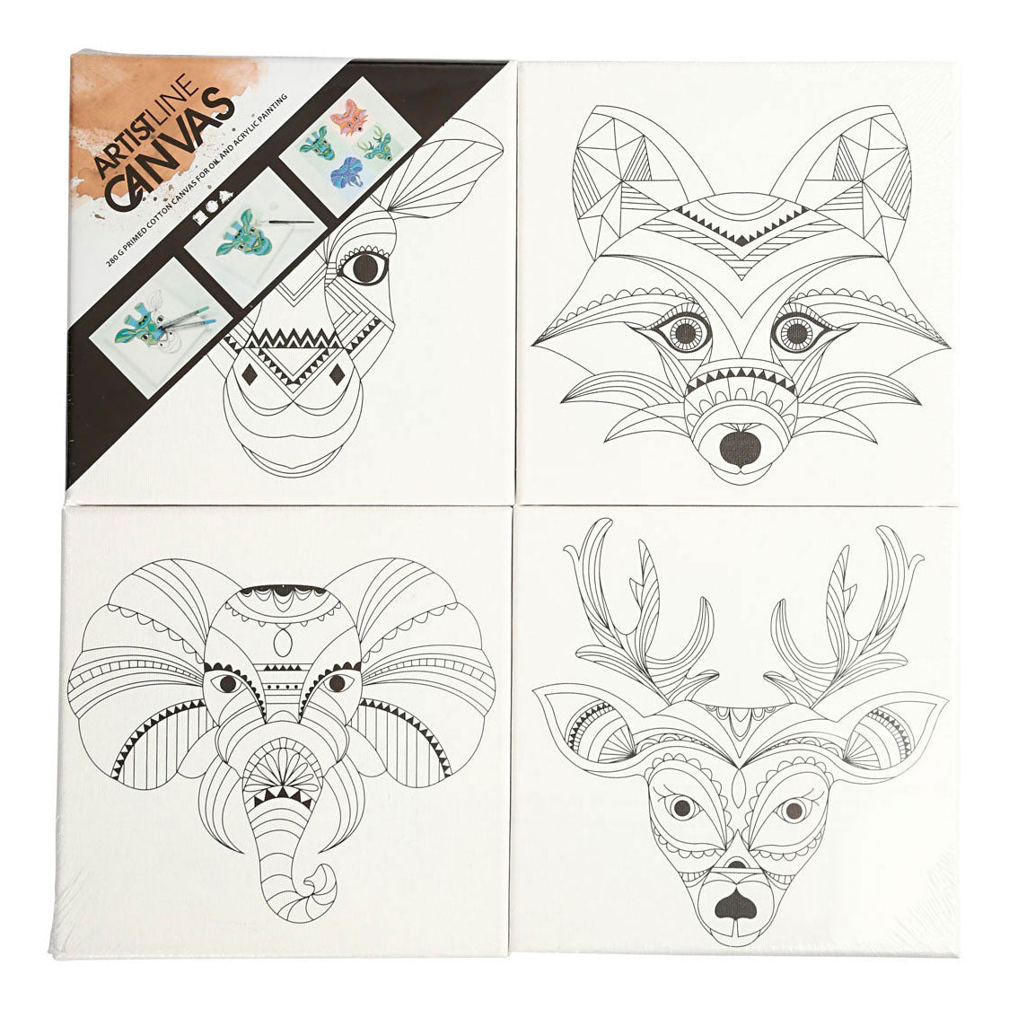 Creativ Company Canvas with Animal Print, 4st.