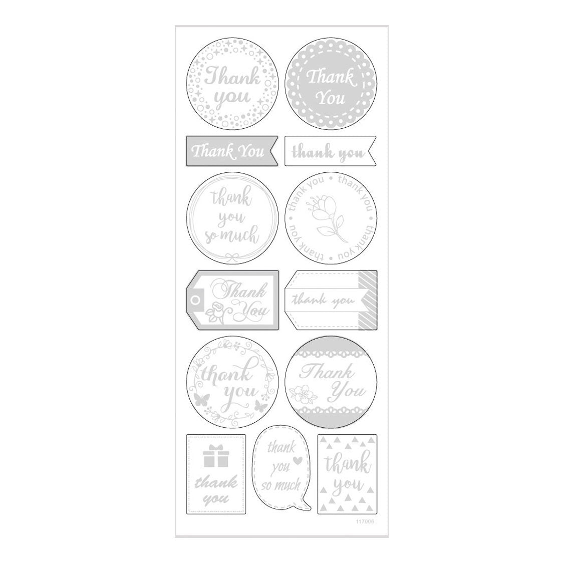 Creativ Company Stickers Silver Thank You, 1 Vel