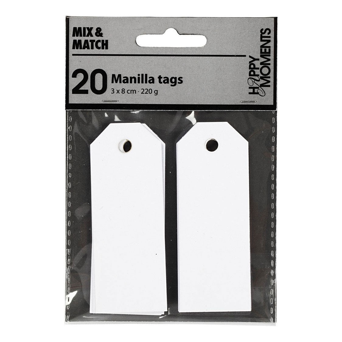 Creativ company manila labels, size 3x8 cm, 220 g, white, 20 pieces in a box