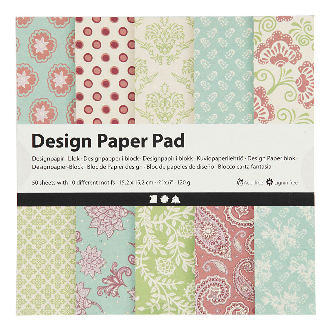 Creativ Company Design Paper Block Mint Green Purple, 50 listů