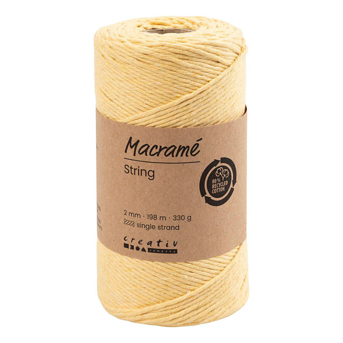 Corda macramé cuideachta Creativ, l: 198 m, d 2 mm, buí éadrom, 330 g 1 rolla