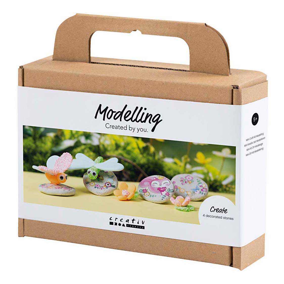 Creativ company mini hobbyset boetseren, steen met insect, grijs, lichtroze, licht turquoise, 1 doos