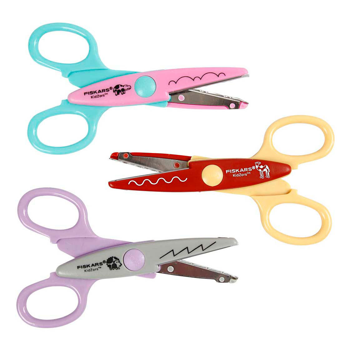 Fiskars Kidzors Pinking Shears, Hippopotamus, Camel Hedgehog, 3 Pieces, 1 Box