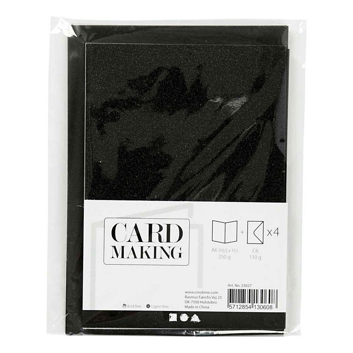 Kreativní firemní karty a obálky, velikost karty 10,5x15 cm, velikost obálky 11,5x16,5 cm, třpytky, 110+250 gr, černá, 4 sady 1 krabička