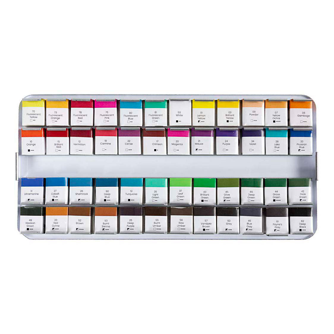 Creativ company art watercolor paint, ½-pan, dimensions 10x15x20 mm, standard colors, 48 ​​colors 1 box