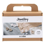 Creativ company mini hobbysett smykker, øredobber, armbånd og kjede med blomsterdesign, beige, lys beige, beige, 1 boks