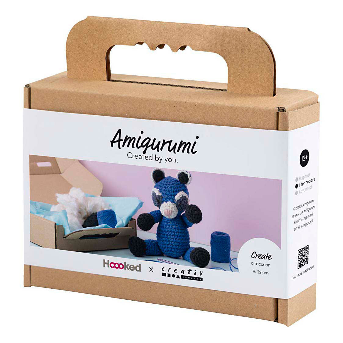 Creativ företag hobbyset amigurumi, tvättbjörn, svart, blå, 1 kartong