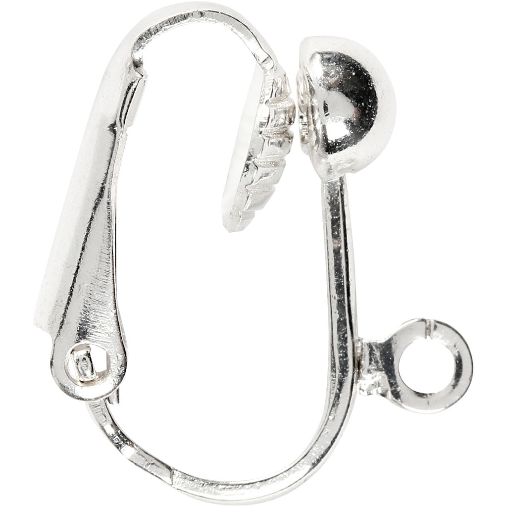 Creativ company clip-on earrings, l: 16.5 mm, w: 1.5 mm, hole size 1.6 mm, silver-plated, 40 pieces 1 box