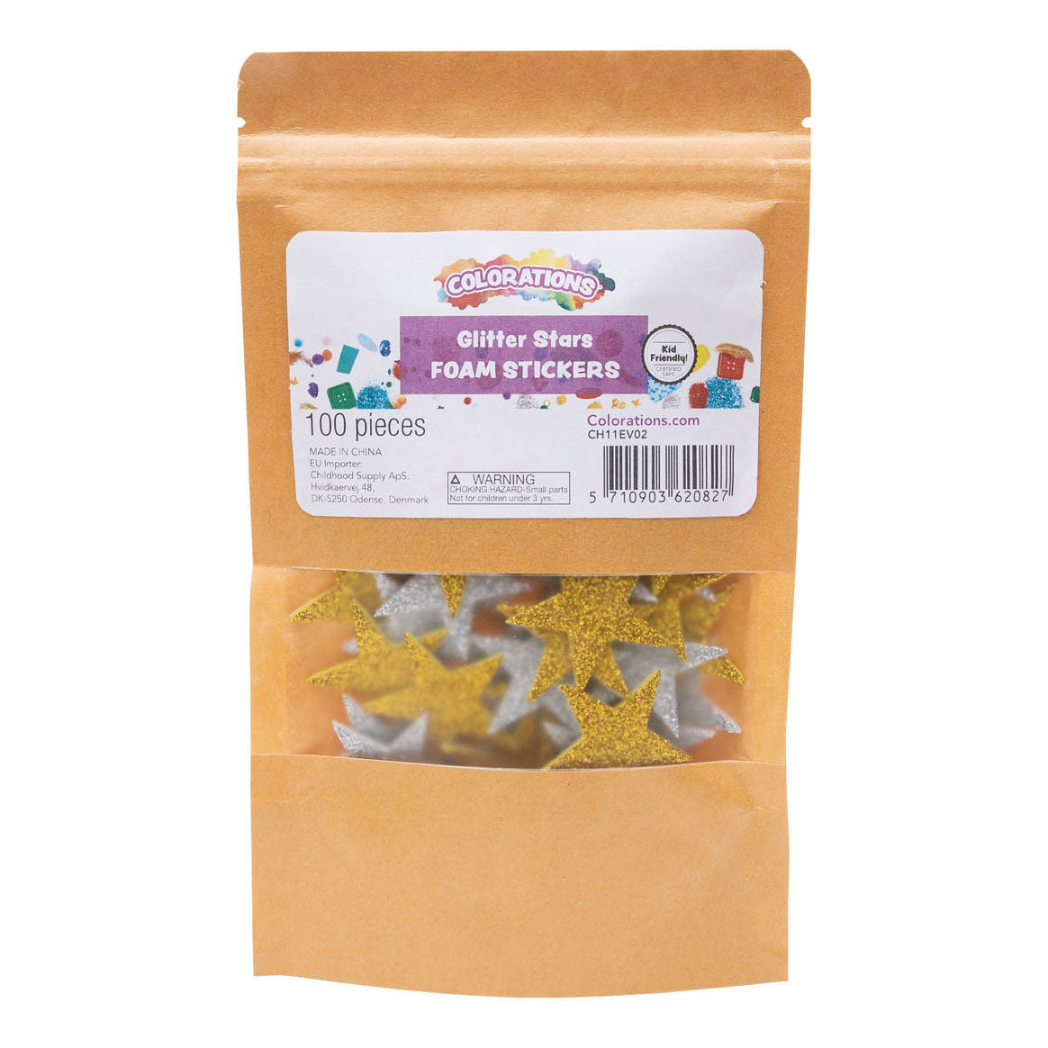 Farve - Foamstickers glitter stjerner, 100 ..