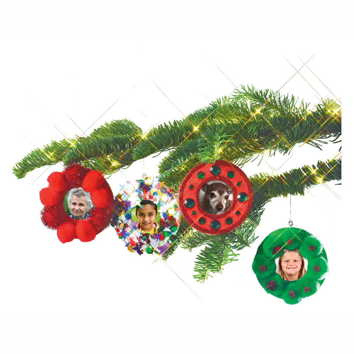 Koloratiounen - dekoréiert Ären eegene Holzfoto Frame Ornament, Set vun 12