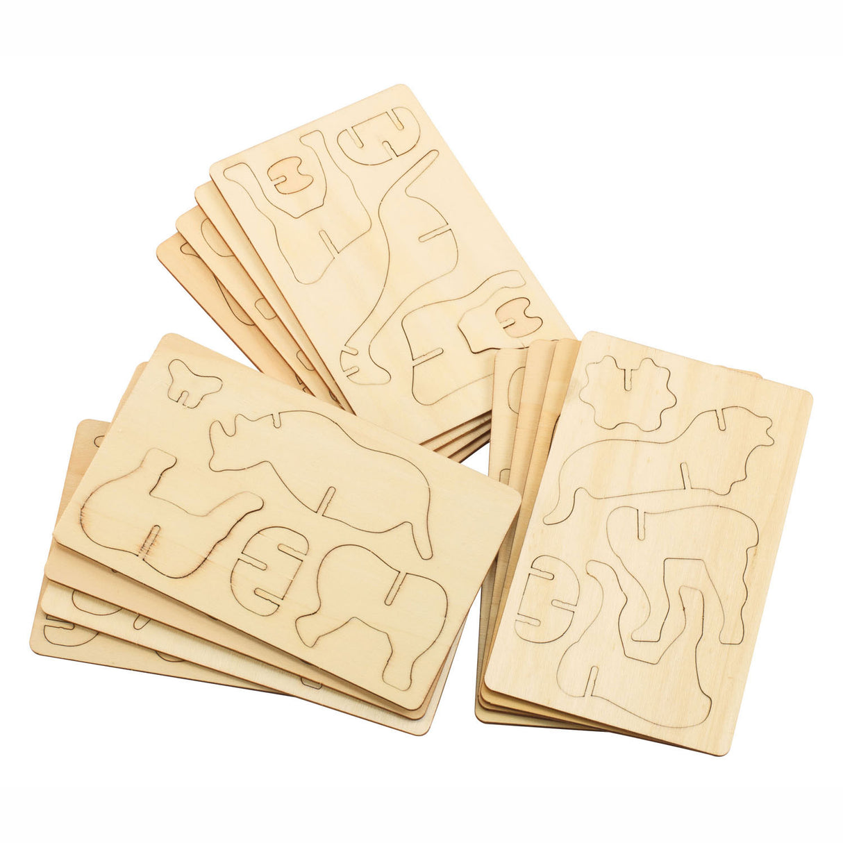 Fargene Bouwpacket Houten 3D Jungled Animals, sett med 4