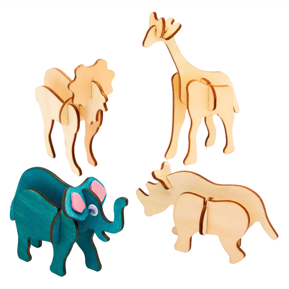 Fargene Bouwpacket Houten 3D Jungled Animals, sett med 4