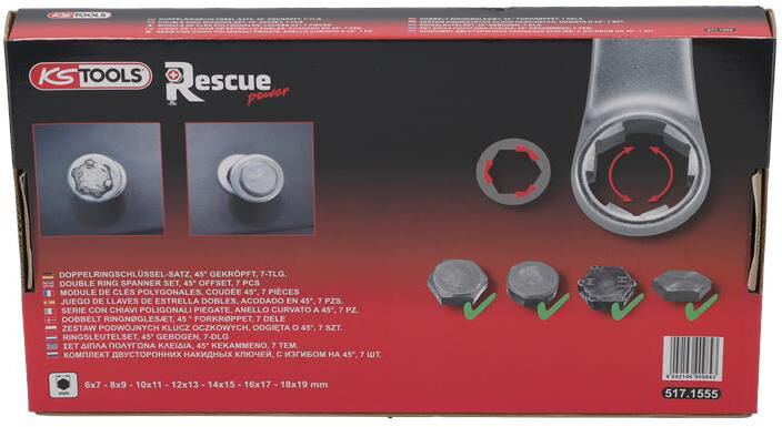 Ks tools ks-tools rescuepower dubbele ringsleutel set double combination spanne 7tlg. covered