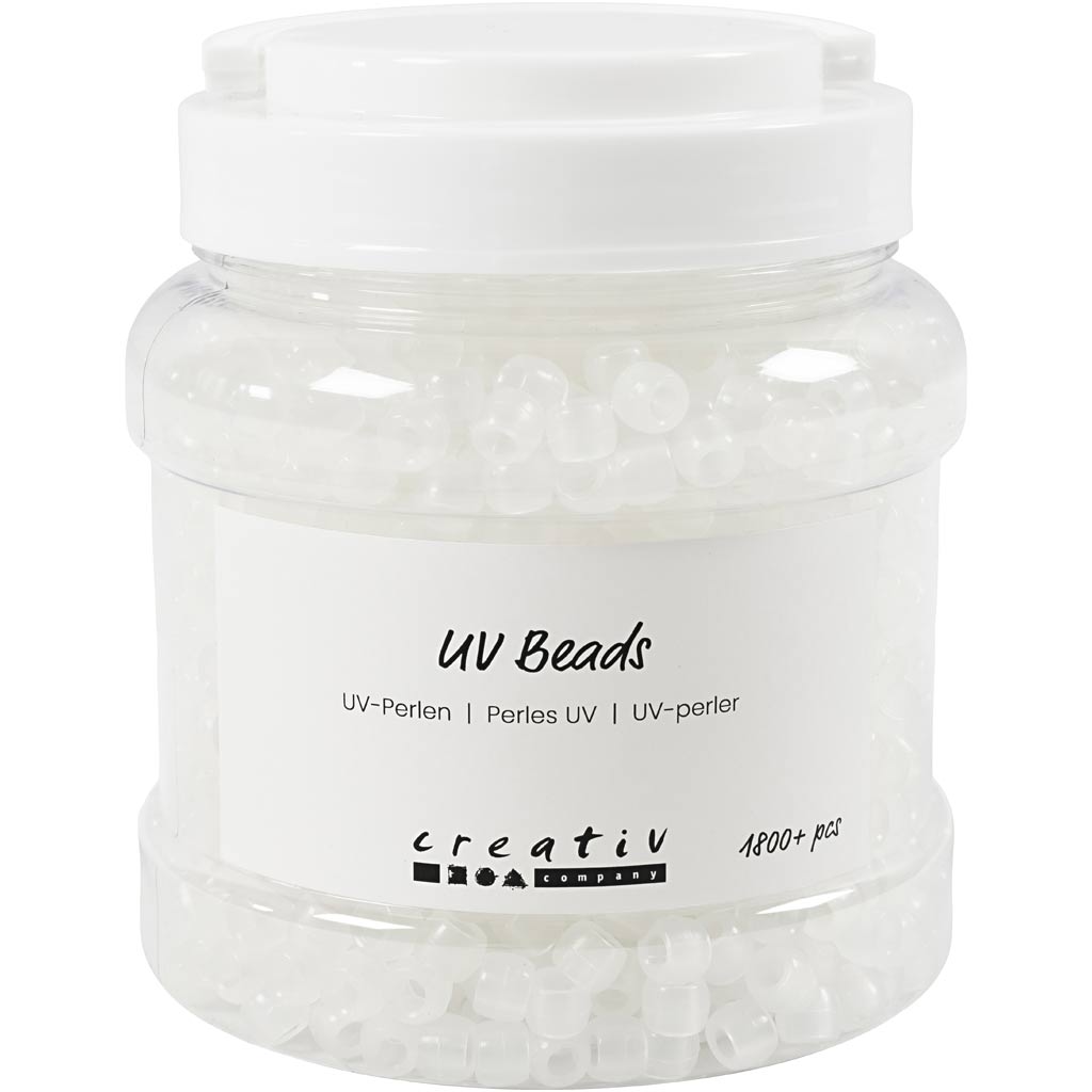 Creativ company UV beads, l: 6 mm, d 8 mm, hole size 4 mm, approx. 1800+ pieces, various colours, 320 gr, 700 ml 1 box