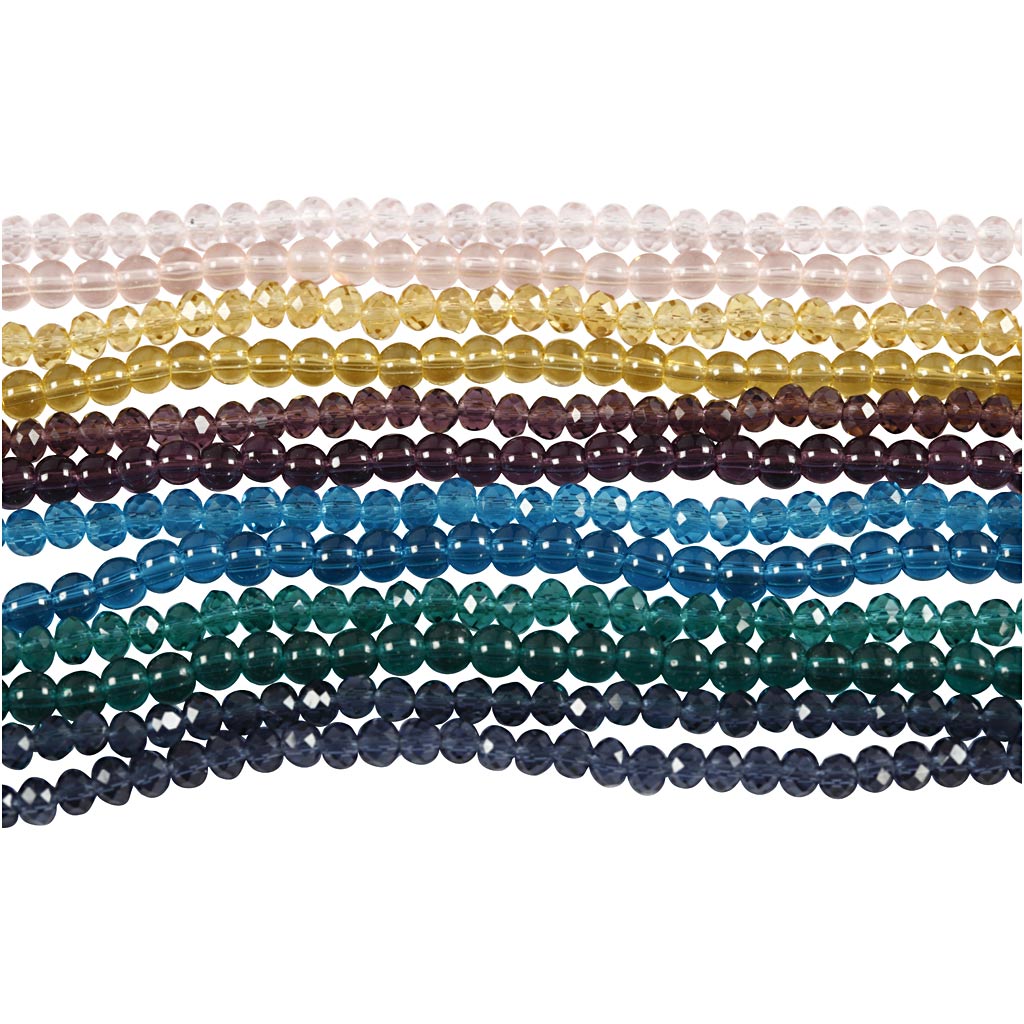 Creativ company glass and facet beads, d 4 mm, hole size 1 mm, 12x45 pieces 1 box