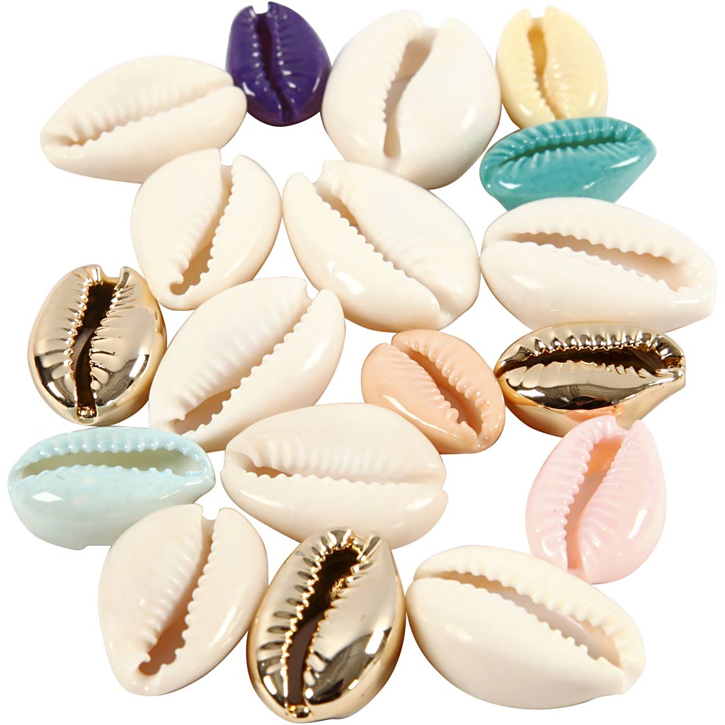 Creativ company shells, l: 20 mm, various colours, 75 pieces in a box