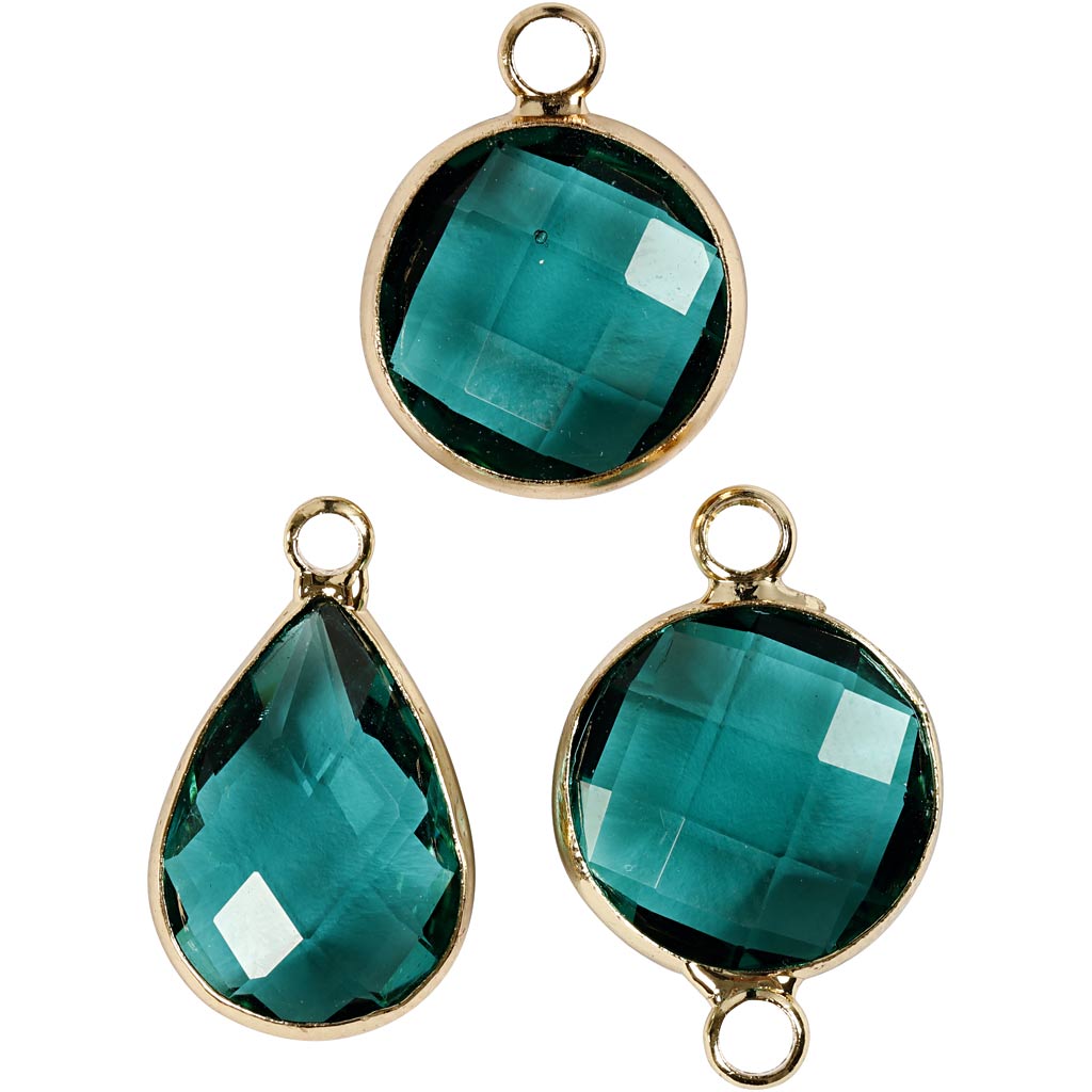 Creativ company jewelry pendant, h: 15-20 mm, hole size 2 mm, green, 1 box