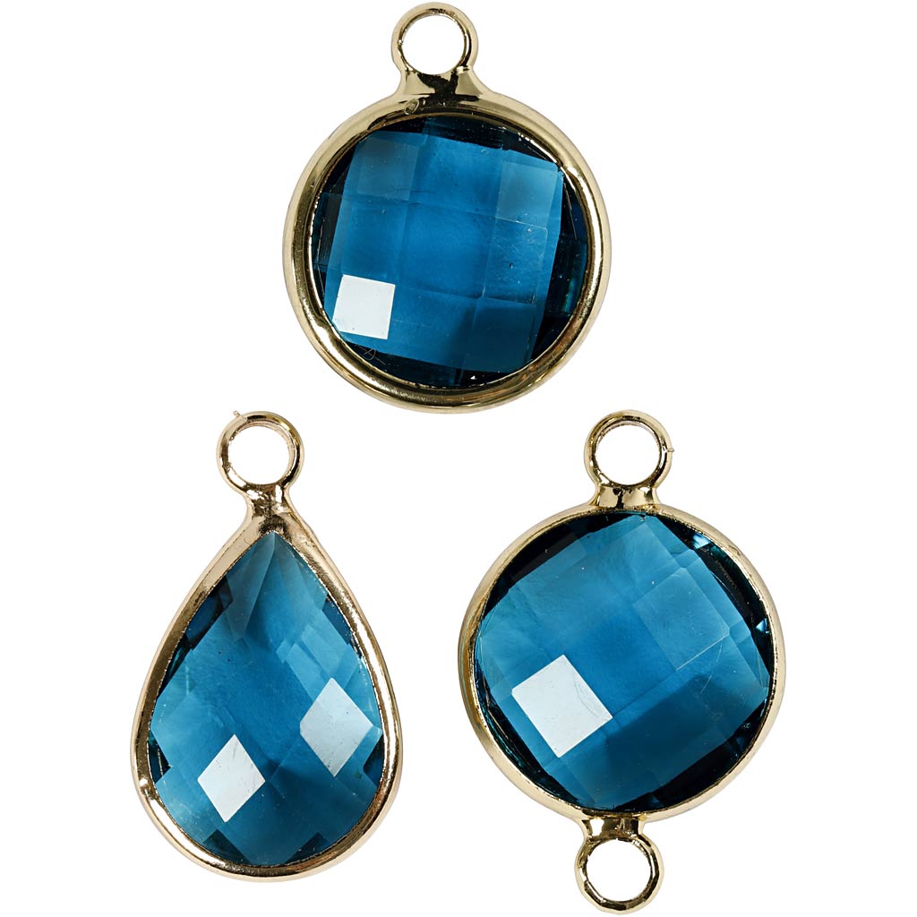 Creativ company jewelry pendant, h: 15-20 mm, hole size 2 mm, turquoise, 1 box