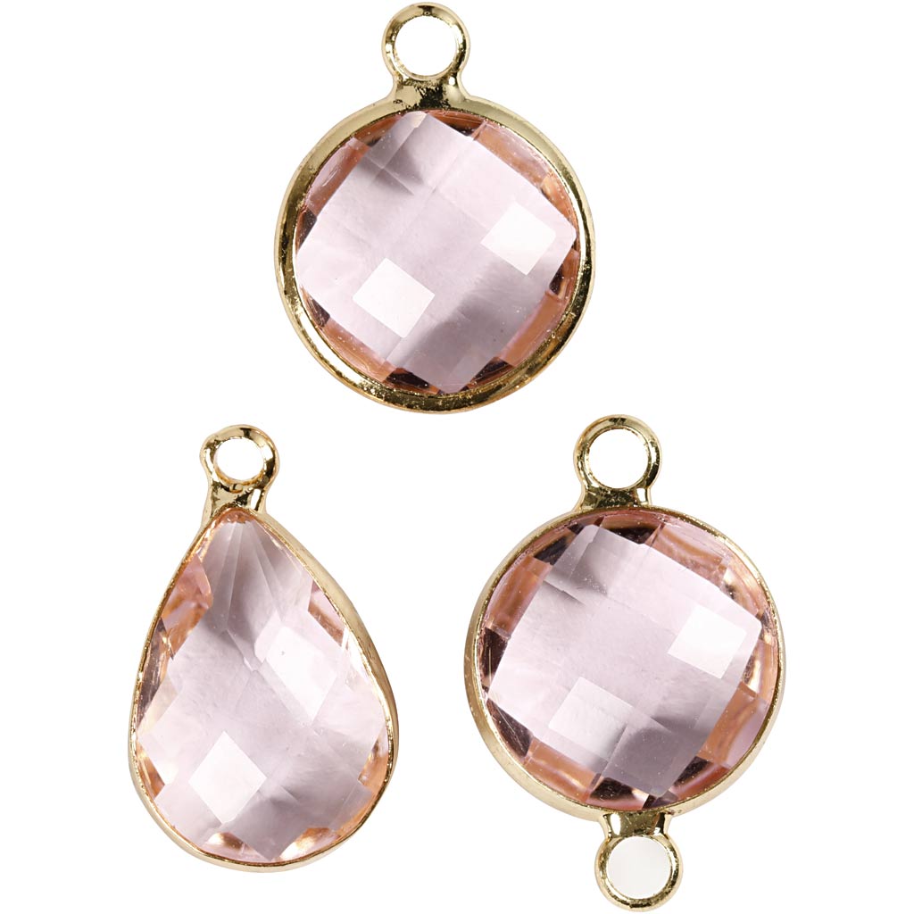 Creativ company jewelry pendant, h: 15-20 mm, hole size 2 mm, light pink, 1 box