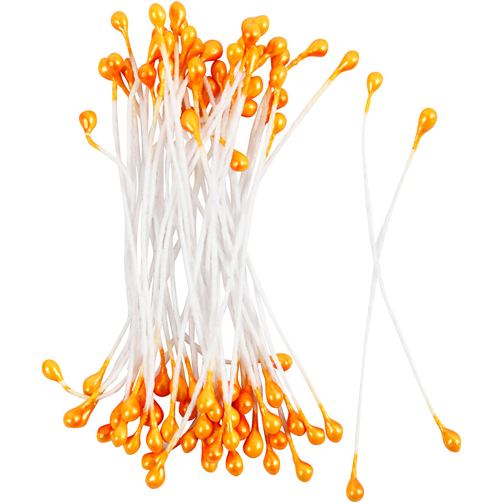 Creativ company bloemmeeldraden, l: 6,4 cm, d 2 mm, metallic oranje, 100 stuk 1 doos