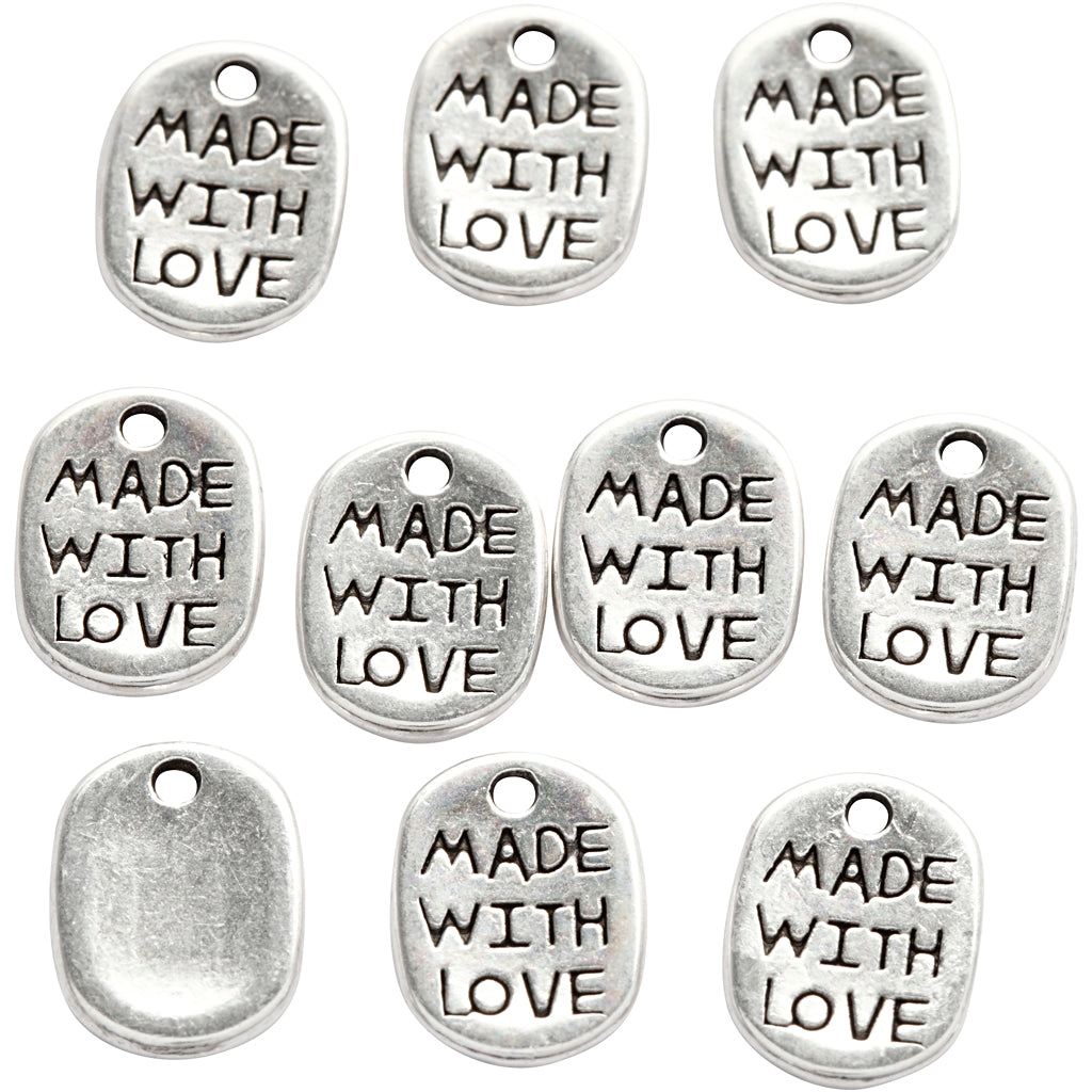 Creativ company jewelry pendant, l: 12 mm, w: 8 mm, hole size 1 mm, silver-plated, 10 pieces 1 box