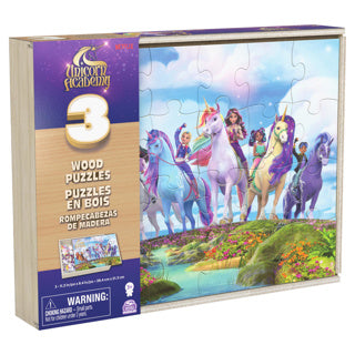 Unicorn Academy 3-pack wooden puzzle in wooden box (3x24 pieces)
