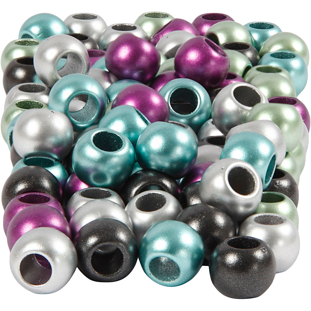 Creativ company pony beads, d 10 mm, hole size 4 mm, approx. 145 pieces, metallic colors, 60 g, 125 ml 1 box