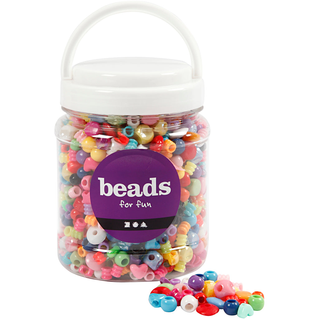 Creativ company plastic beads, size 6-20 mm, hole size 1.5-6 mm, approx. 1175 pieces, 390 g, 700 ml 1 box