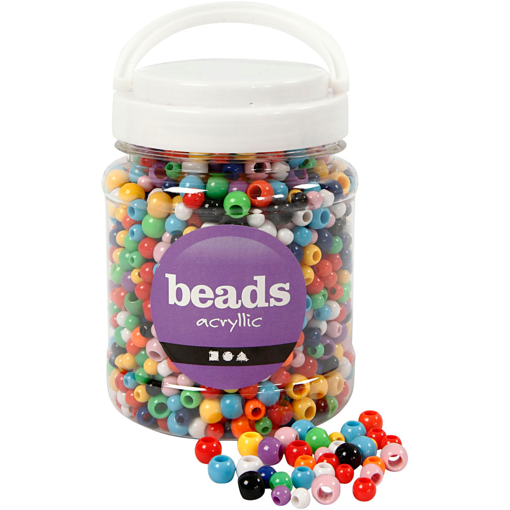 Creativ company pony beads, d 6-10 mm, hole size 3-5 mm, approx. 1720 pieces, various colours, 430 g, 700 ml 1 box