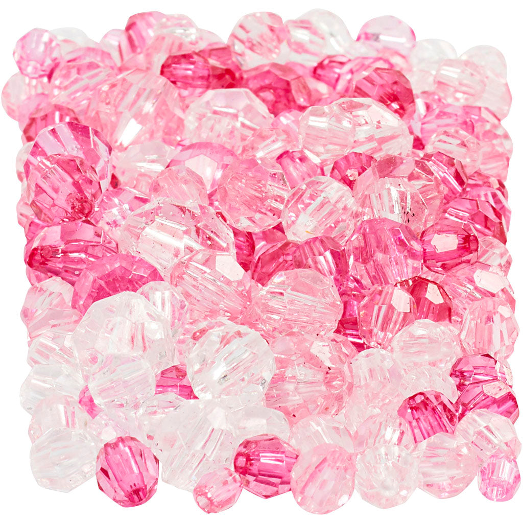 Creativ company facet beads, size 4-12 mm, hole size 1-2.5 mm, approx. 860 pieces, pink (081), 250 gr 1 box