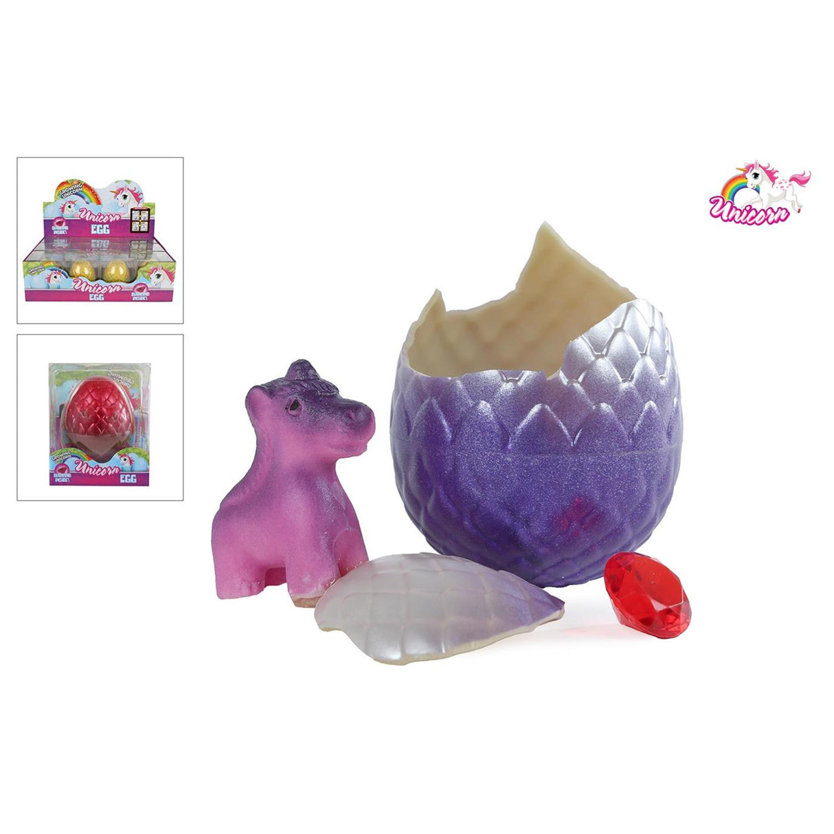 Unicorn egg with growing unicorn and diamond - 8cm