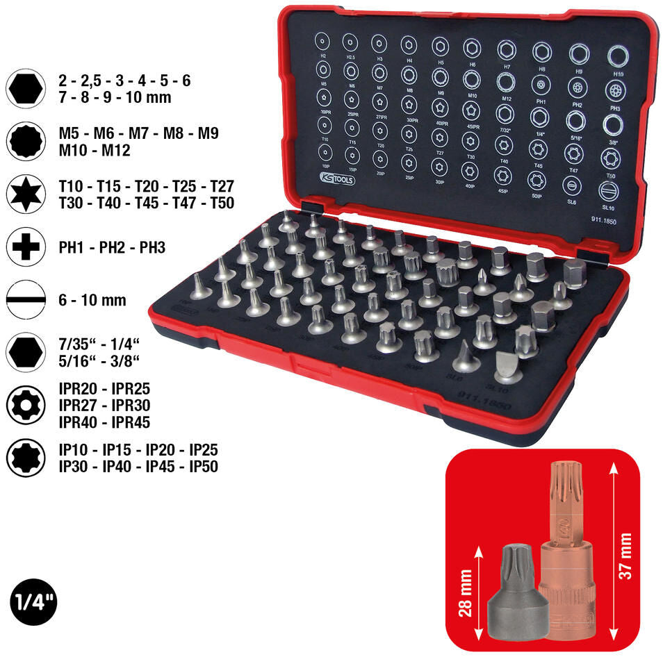 Ks tools ks-tools bit set bits socket set 1 4 short 50pcs.