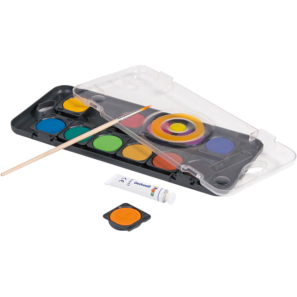 Primo watercolor paint, 30 mm diameter, various colors, 12 pieces in a box