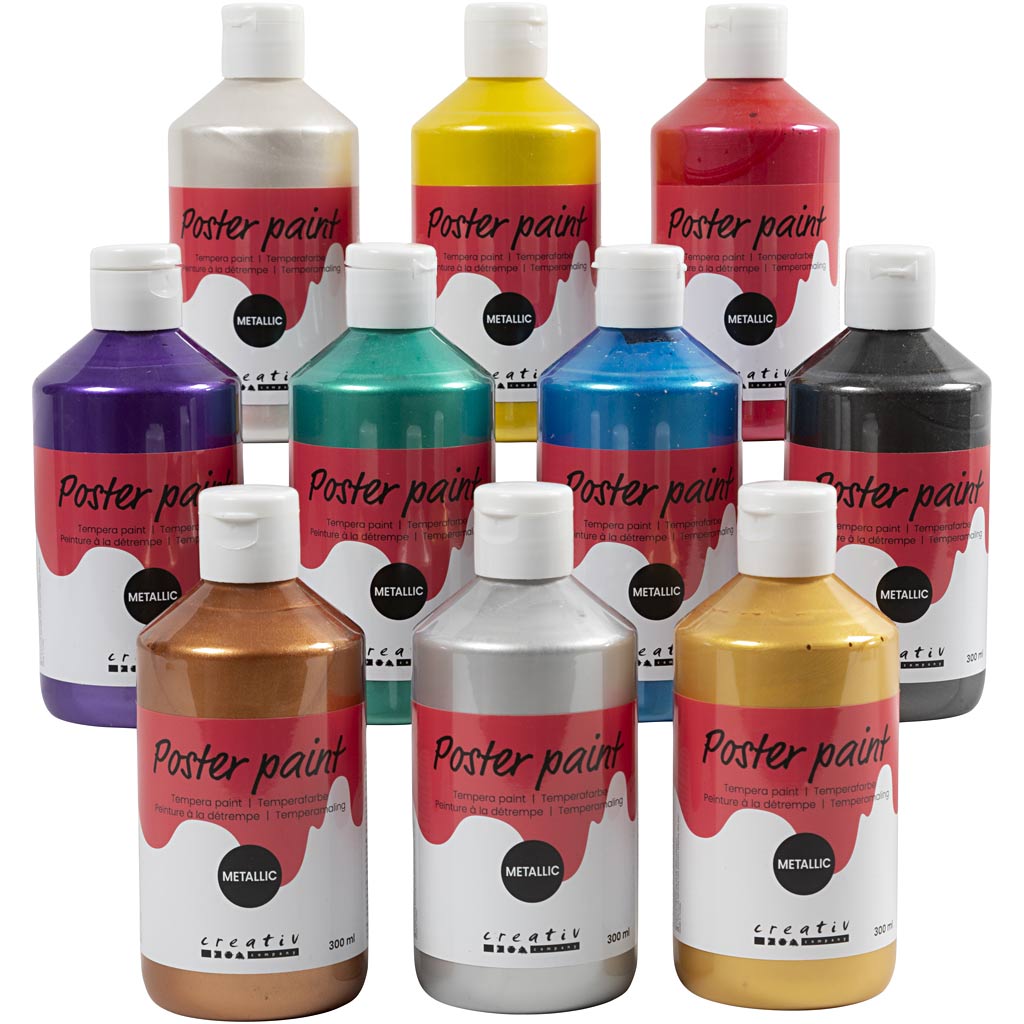 Creativ company tempera verf metallic , diverse kleuren, 10x300 ml 1 doos