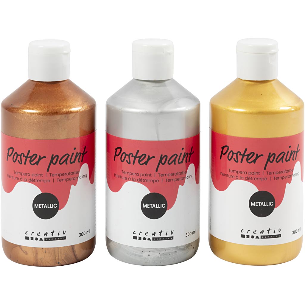 Creativ company tempera verf metallic , diverse kleuren, 3x300 ml 1 doos