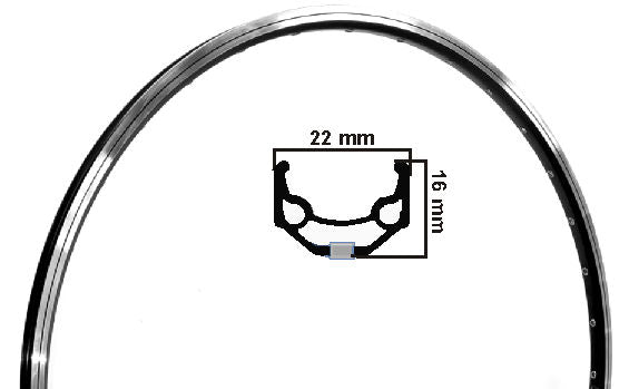 Ryde Velg Urban Race Alu Black Alu 16mm high> 22<36 hole