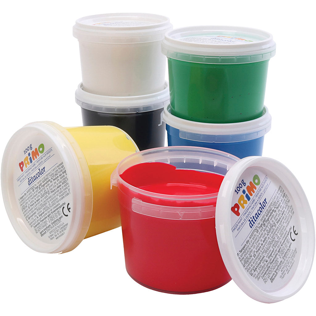 Primo finger paint, various colours, 6x100 ml 1 box