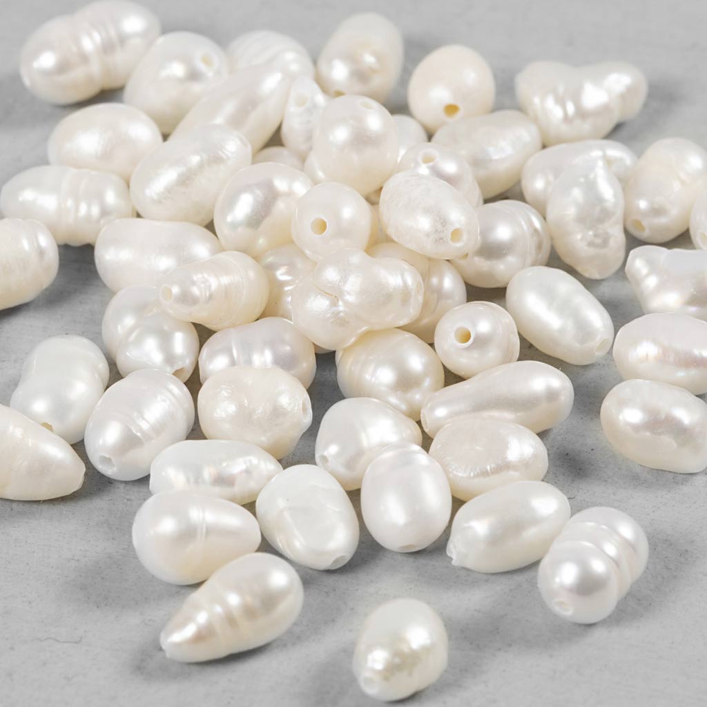 Creativ company zoetwaterparels, overdwars geperforeerd, d 4-6 mm, gatgrootte 1 mm, parelmoer, 55 stuk 1 doos