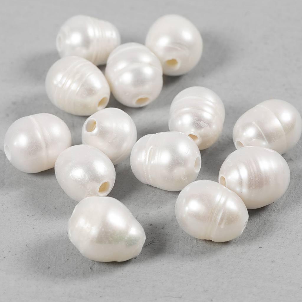 Creativ company zoetwaterparels, in de lengte geperforeerd, d 9-11 mm, gatgrootte 2 mm, parelmoer, 13 stuk 1 doos