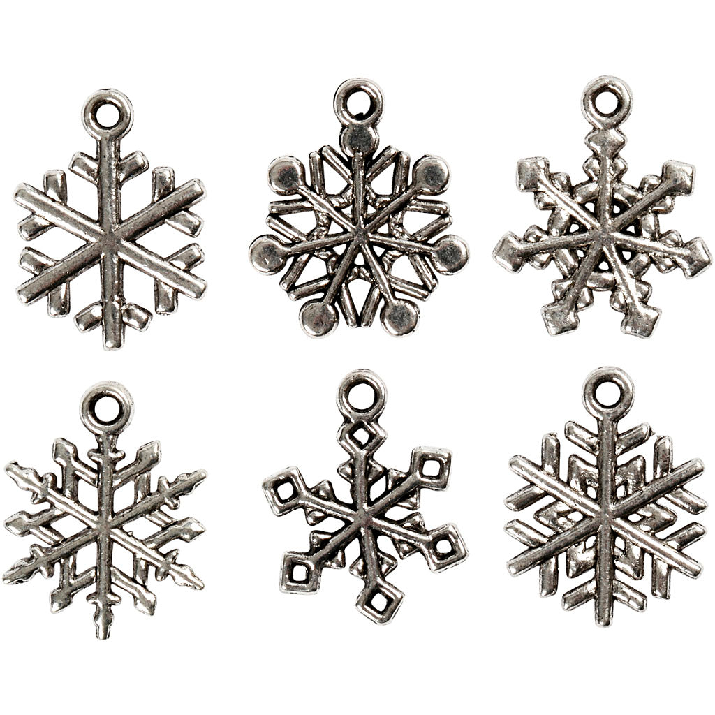 Creativ company sneeuwvlok, h: 20 mm, gatgrootte 1,5 mm, antiek zilver, 18 div 1 doos