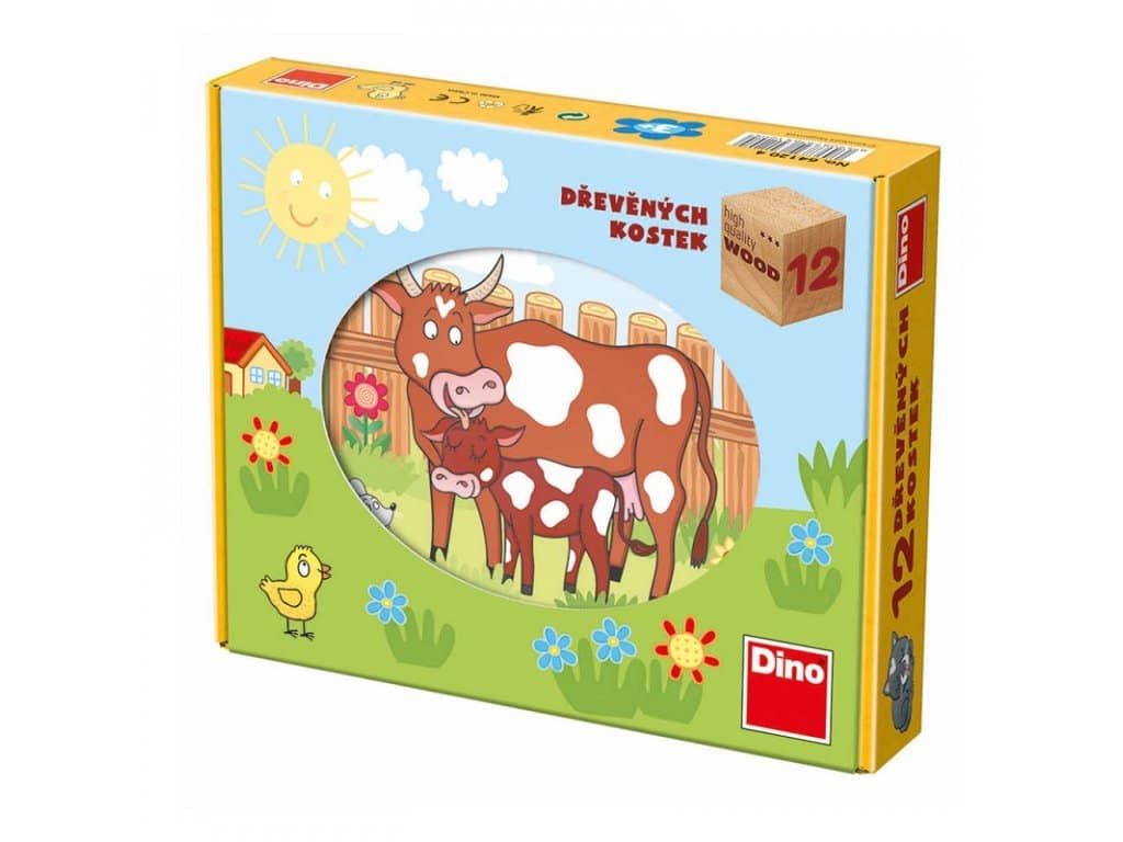 Dinotoys Dino Puzzle - Wooden Blocks Farm Puzzle - 12 Blocks