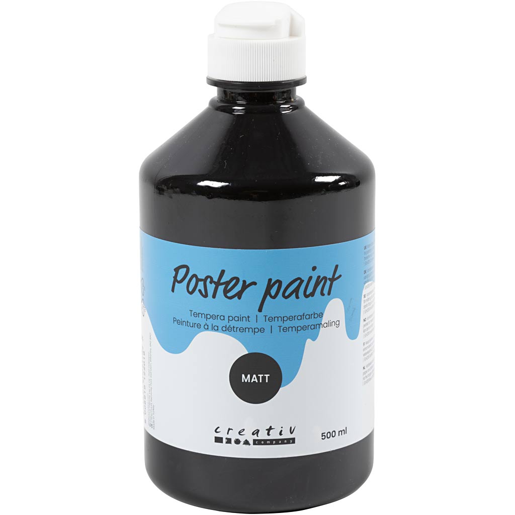 Creativ company tempera verf mat, zwart, 500 ml 1 fles