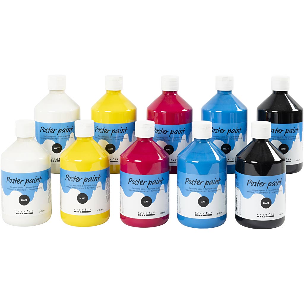 Creativ company tempera verf mat, primair kleuren, 10x500 ml 1 doos