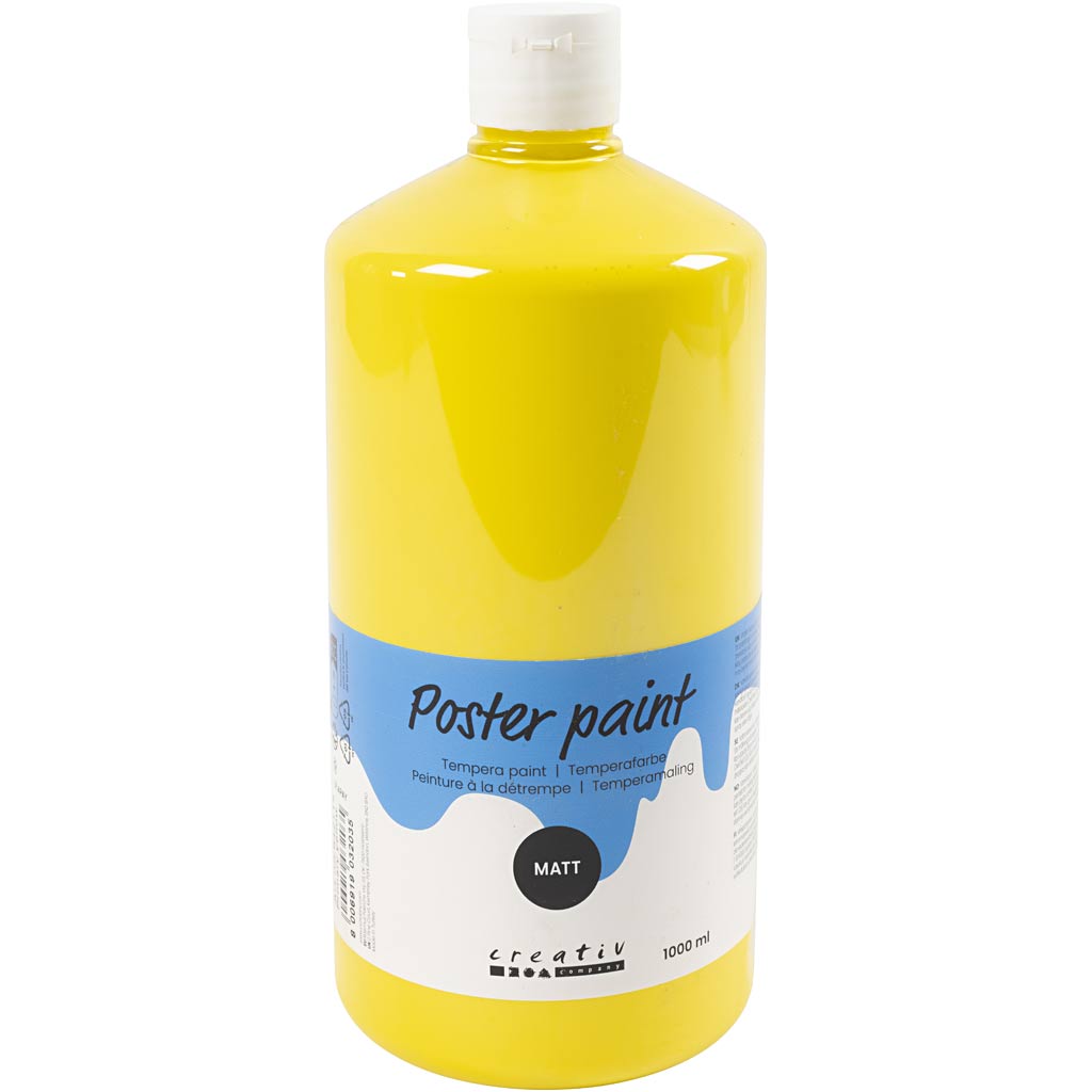 Creativ company tempera verf mat, primair geel, 1000 ml 1 fles